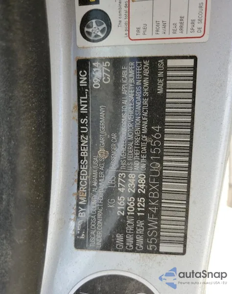 2015 Mercedes-Benz C 300 4Matic из США, поврежденный, VIN 55SWF4KBXFU015564